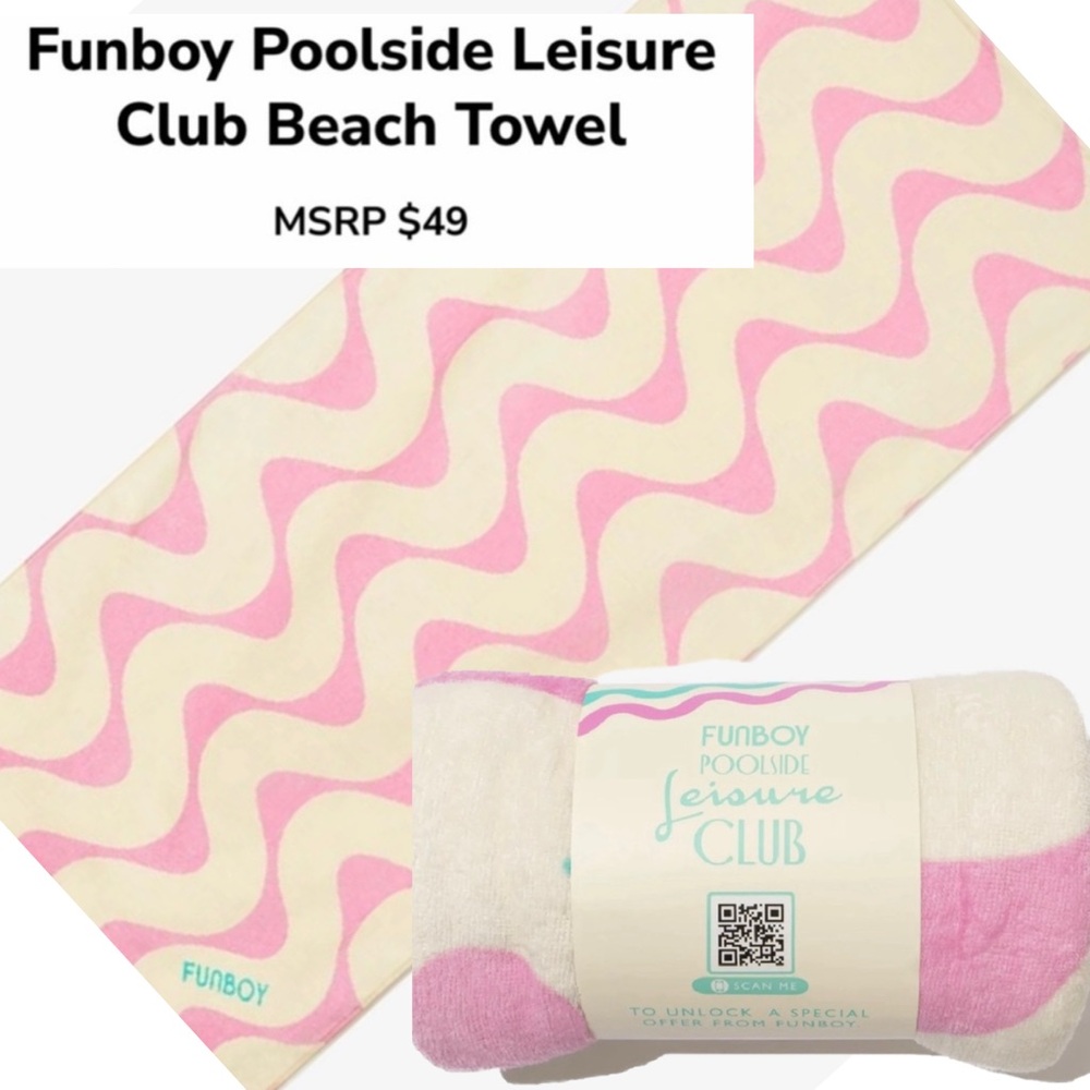 New Funboy Poolside Leisure Club Beach Towel Barbiecore 68x30